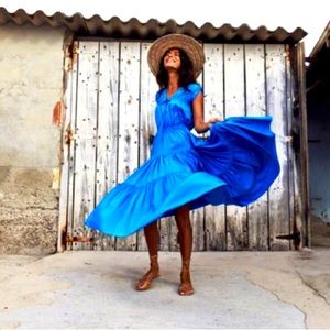 Charina Sartre NWT Thylane Midi Dress Blue M MSRP $388